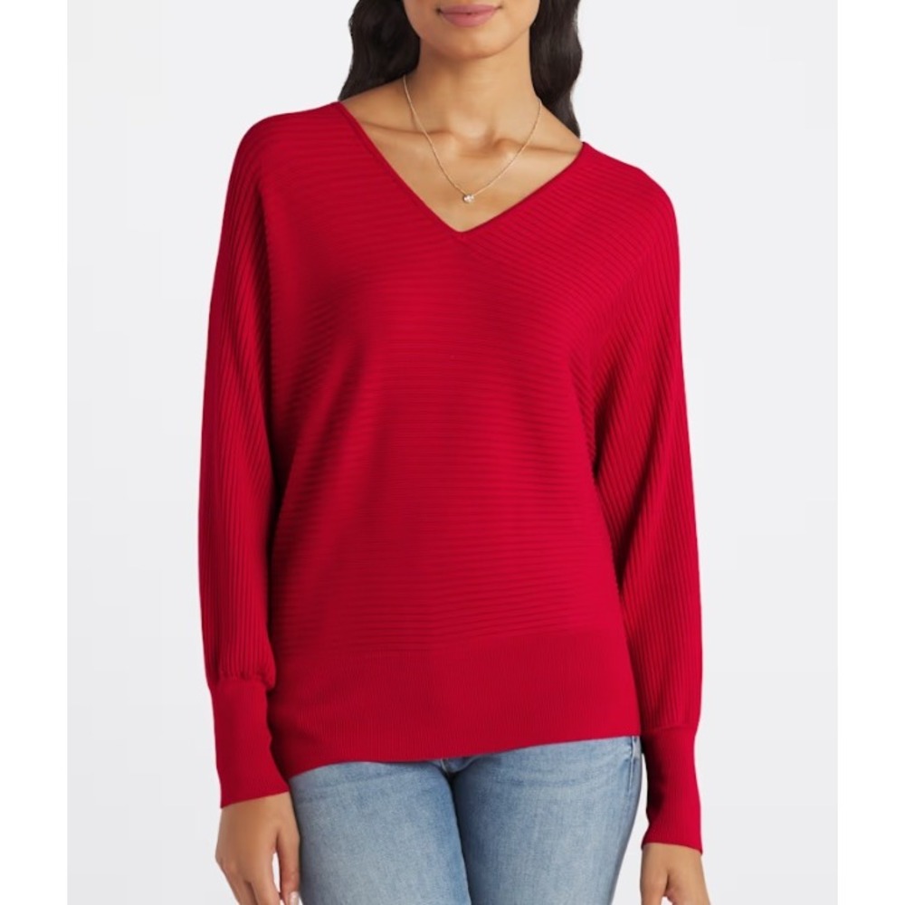 Pinque Lajara V Neck Back Detail Sweater Red Medium Stitch Fix